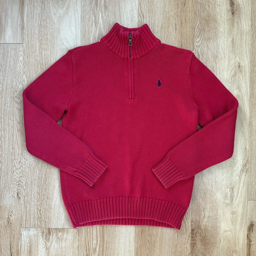 Polo Ralph Lauren Boy's 1/4 Zip Pullover Mock Neck Sweater Red Large 14-16